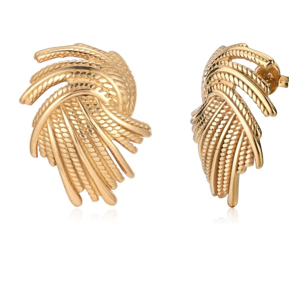 Waterproof gold plated waves earrings - Picture 2 of 3